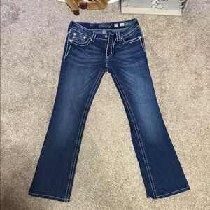 Miss Me Loose Saddle Stitch Border Bootcut Jeans 29, 31” inseam